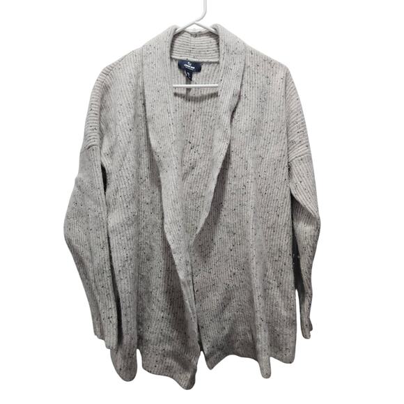 Lands' End 100% Cashmere Open Front Long Cardigan Size XL Speckled Ribbed Cream - Picture 1 of 6